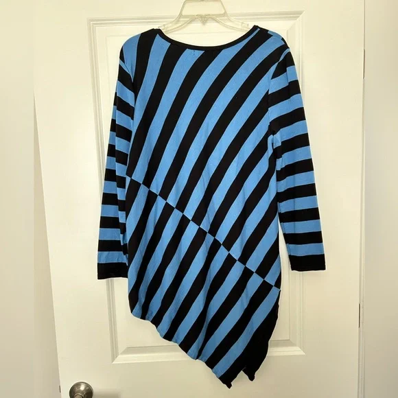 Women’s Tunic Alfani Blue Black Striped Top - Size L - Picture 13 of 14